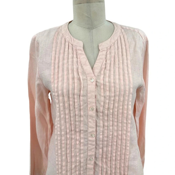 Sundance Warm Breeze Tunic Pintuck Top Pink Linen Petite Size Small PS - Picture 2 of 11